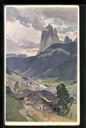 Künstler-AK Edward Harrison Compton: Ortisei, verso gruppo del Sassolungo, Dolomiti