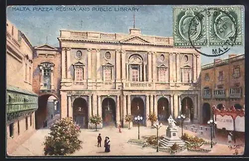 AK Malta, Piazza Regina and Public Library, Bücherei