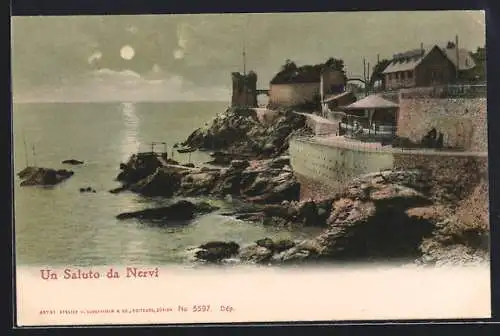 AK Nervi, Ortspartie mit Küstenstrasse und Turm