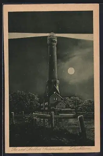 AK Swinemünde, Leuchtturm bei Vollmond