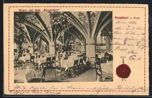 AK Frankfurt a. M., Gasthaus Rathskeller, Innenansicht