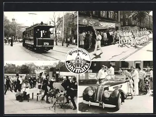 AK Leipzig, Plagwitzer Jahrmarkt, Historische Strassenbahn, Jugendblasorchester Lobenstein