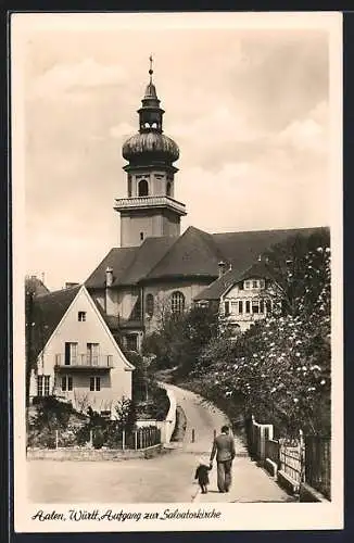 AK Aalen /Württ., Aufgang zur Salvatorkirche