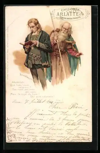 Lithographie Hamlet 2. Akt Polonius Chicorée Arlette Companie