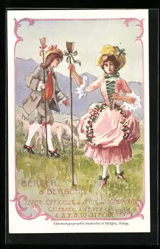 AK Vevey, Fete des Vignerons 1905, Berger et Bergère