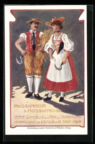AK Vevey, Bauernpaar mit Sichel