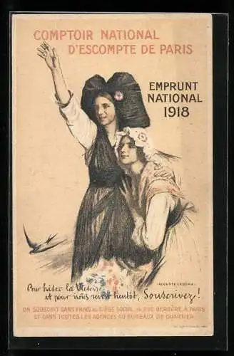 Künstler-AK Comptoir National d`Escompte de Paris 1918, Aufruf zum Zeichnen von Kriegsanleihen