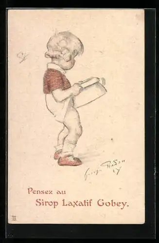 AK Pensez au Sirop Laxatif Gobey, Kind mit Nachttopf, Reklame für Abführmittel