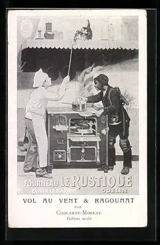 AK Schornsteinfeger und Koch am Herd mit Backofen, Fourneau Le Rustique Odelin