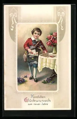 AK Viel Glück im neuen Jahre, Kleiner Briefträger, Postbote