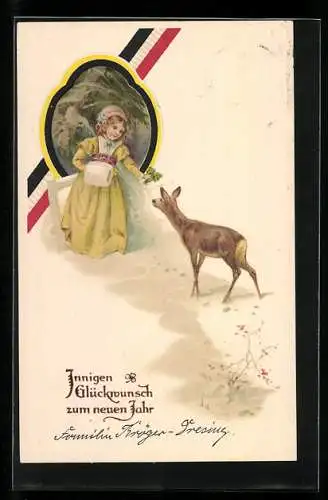 AK Mädel wünscht ein frohes Neujahr