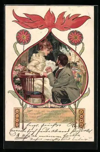 Künstler-AK Herr bittet um die Hand der Geliebten, Jugendstil