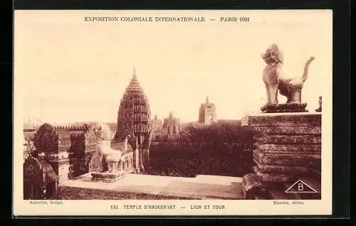 AK Paris, Exposition Coloniale Internationale 1931, Temple D`Angkor-Vat, Lion et Tour