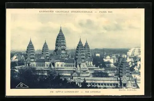 AK Paris, Exposition coloniale internationale 1931, Temple d`Angkor-Vat, Vue Laterale (Blanche, Arch.)