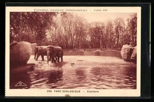 AK Paris, Exposition Coloniale Internationale 1931, Parc Zoologique, Elephants, Elefant