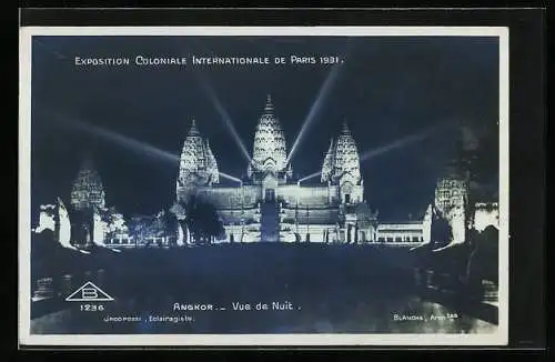 AK Paris, Exposition coloniale internationale 1931, Angkor-Vat, Vue de Nuit