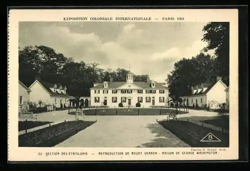 AK Paris, Exposition coloniale internationale 1931, Section des Etats-Unis, Maison de George Washington