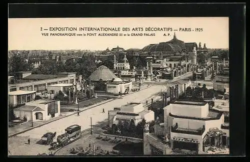 AK Paris, Exposition des Arts décoratifs 1925, Vue Panoramique vers le Pont Alexandre III. et le Grand Palais