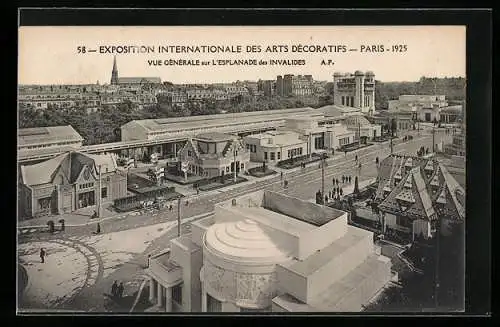 AK Paris, Exposition des Arts décoratifs 1925, Vue Gènèrale sur L` Esplanade des Invalides