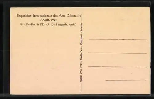 AK Paris, Exposition des Arts décoratifs 1925, Pavillon de l`Est