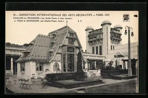 AK Paris, Exposition des Arts décoratifs 1925, Pavillon de Mulhouse et Tour de Bourgogne