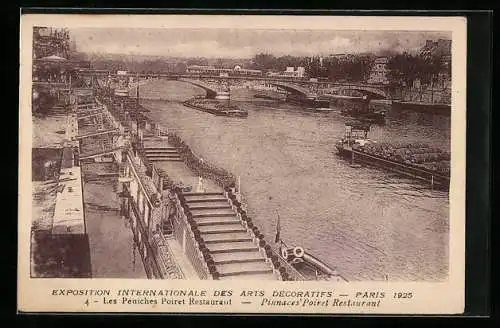 AK Paris, Exposition des Arts décoratifs 1925, Les Péniches Poiret Restaurant