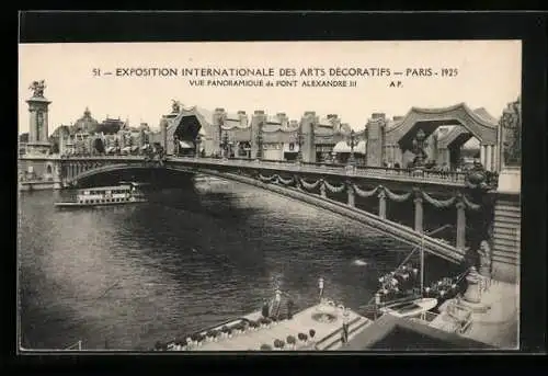 AK Paris, Exposition des Arts décoratifs 1925, Vue panoramique du Pont Alexandre III