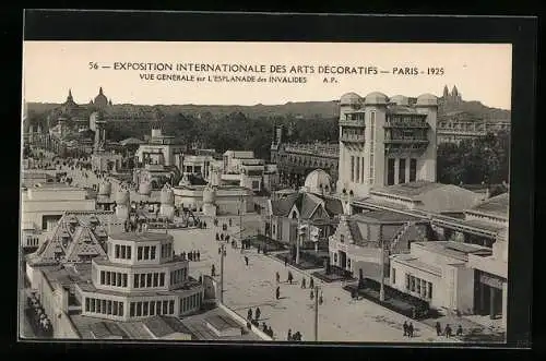 AK Paris, Exposition des Arts décoratifs 1925, Vue Générale sur l`Esplanade des Invalides