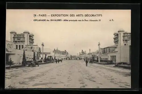 AK Paris, Exposition des Arts décoratifs 1925, Esplanade des Invalides, Allée principale vers le Pont Alexandre III