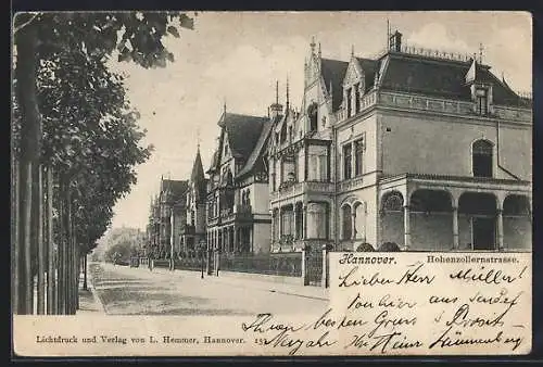 AK Hannover, Hohenzollernstrasse mit Villen