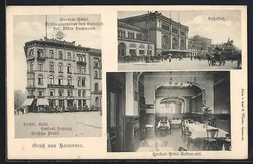 AK Hannover, Central-Hotel A. Bachmann, Restaurant, Bahnhof