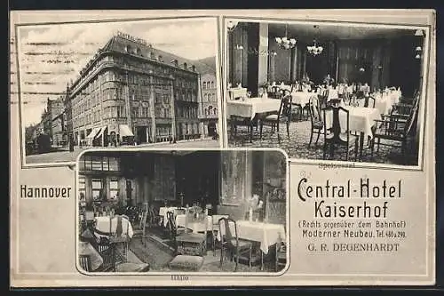 AK Hannover, Central-Hotel Kaiserhof von aussen und innen