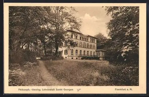 AK Frankfurt a. M., Philosoph.-theol. Lehranstalt St. Georgen, Rückansicht mit Gartenpfad