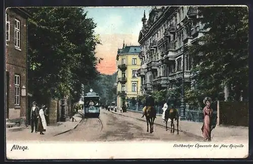 AK Hamburg-Altona, Flottbecker Chaussée bei Neu-Rainville, Strassenbahn