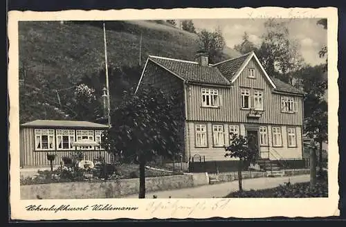 AK Wildemann, Pension Haus Wiegand mit Gartenhaus, von der Strasse gesehen