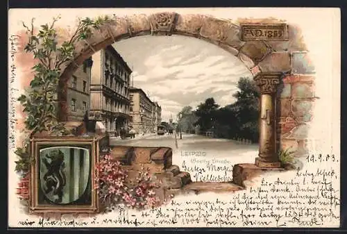 Künstler-AK Diefenbach: Leipzig, Goethe Strasse, Wappen