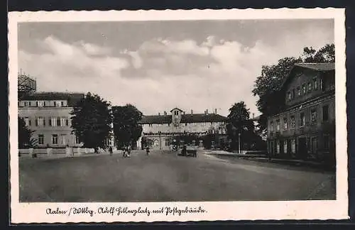 AK Aalen /Wttbg., platz mit Postgebäude und Bahnhof