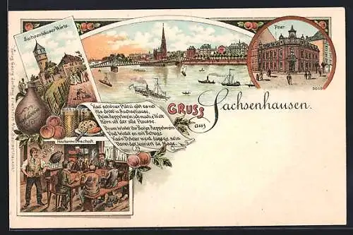 Lithographie Sachsenhausen, Inneres Heckenwirtschaft, Post, Sachsenhäuser Warte