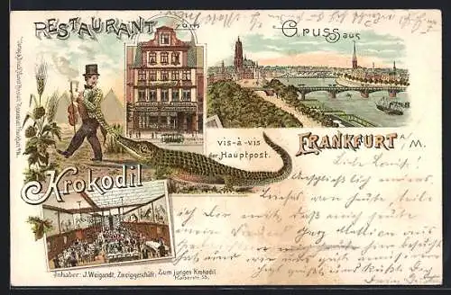 Lithographie Frankfurt a. M., Restaurant zum Krokodil, Innenansicht, Teilansicht