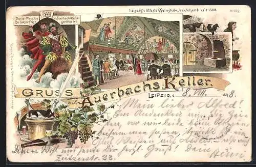 Lithographie Leipzig, Gasthaus Auerbachs Keller, Hexenküche, Innenansicht