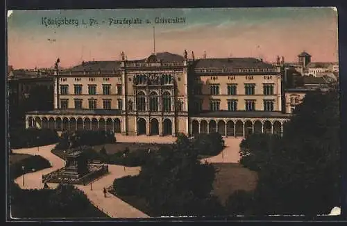 AK Königsberg, Blick auf den Paradeplatz an der Universität