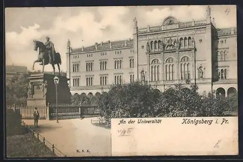 AK Königsberg i. Pr., Universität mit Denkmal