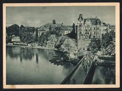 AK Königsberg, Schlossteich mit Stadthalle