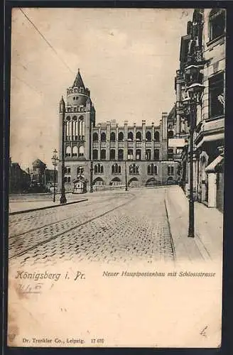 AK Königsberg i. Pr., Neuer Hauptpostanbau mit Schlossterrasse