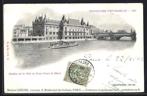 AK Paris, Exposition universelle de 1900, Pavillon de la Ville de Paris, Cours la Reine