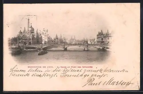 AK Paris, Exposition universelle de 1900, La Seine au Pont des Invalides