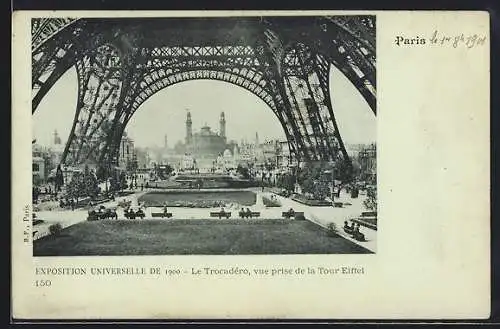 Mondschein-AK Paris, Exposition universelle de 1900, Le Trocadero, vue pres de la Tour Eiffel