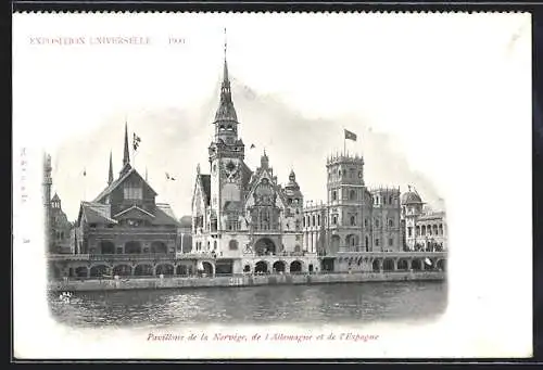 AK Paris, Exposition universelle de 1900, Ausstellungsgebäude Norwegen, Deutschland, Spanien
