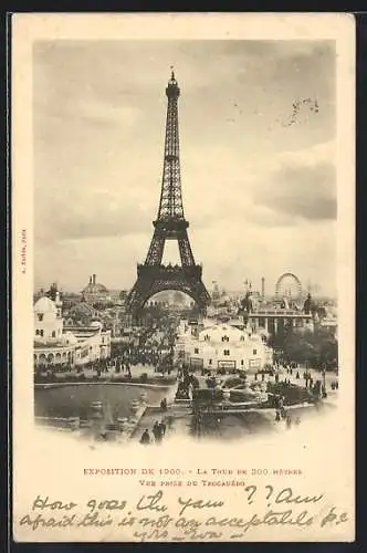 AK Paris, La Tour Eiffel, Ausstellung am Fusse des Eiffelturms 1900