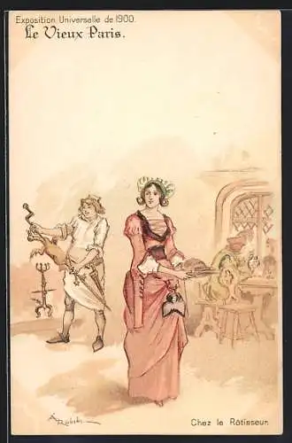 Künstler-AK Albert Robida: Paris, Exposition Universelle de 1900, Chez le Rotisseur